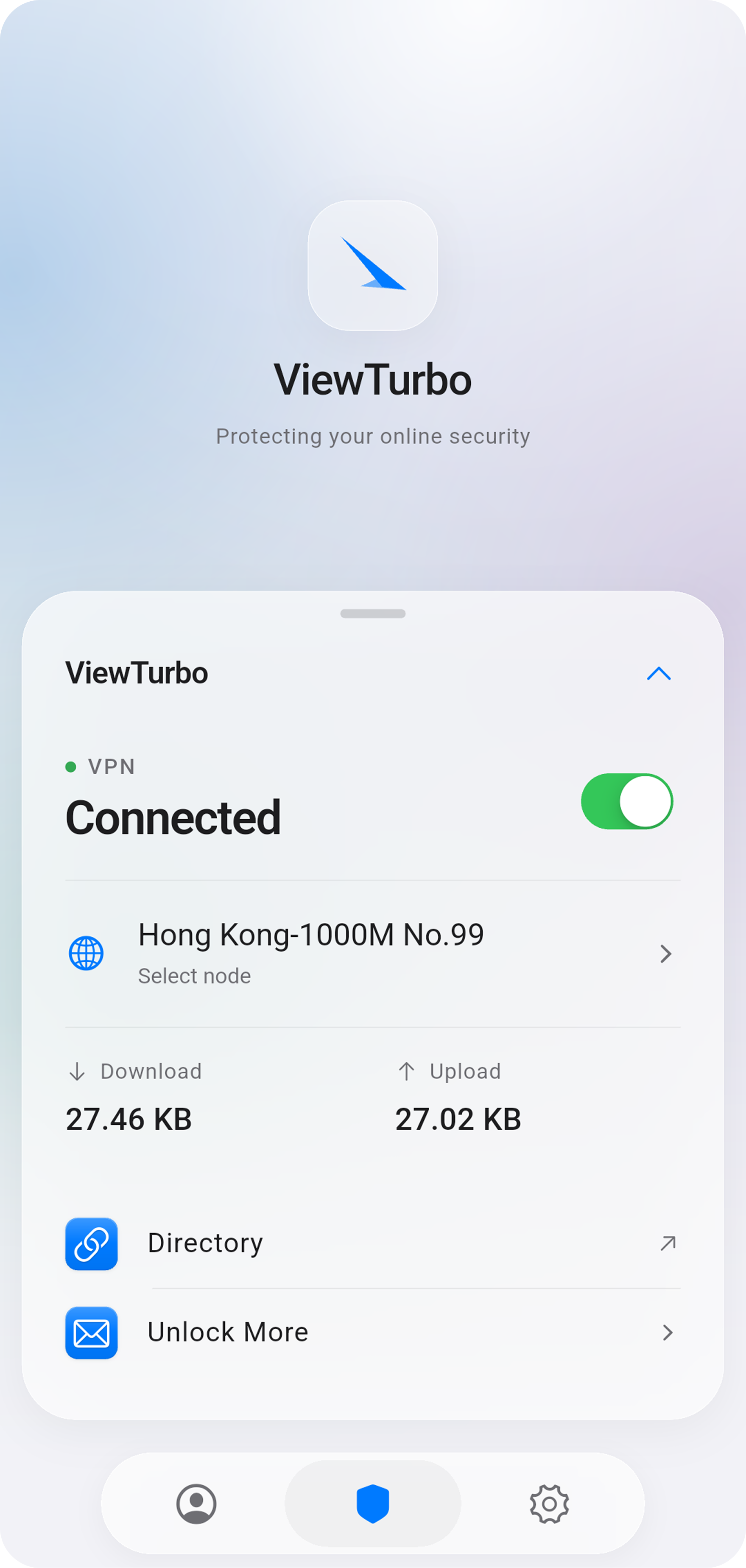 ViewTurbo app with an active VPN connection